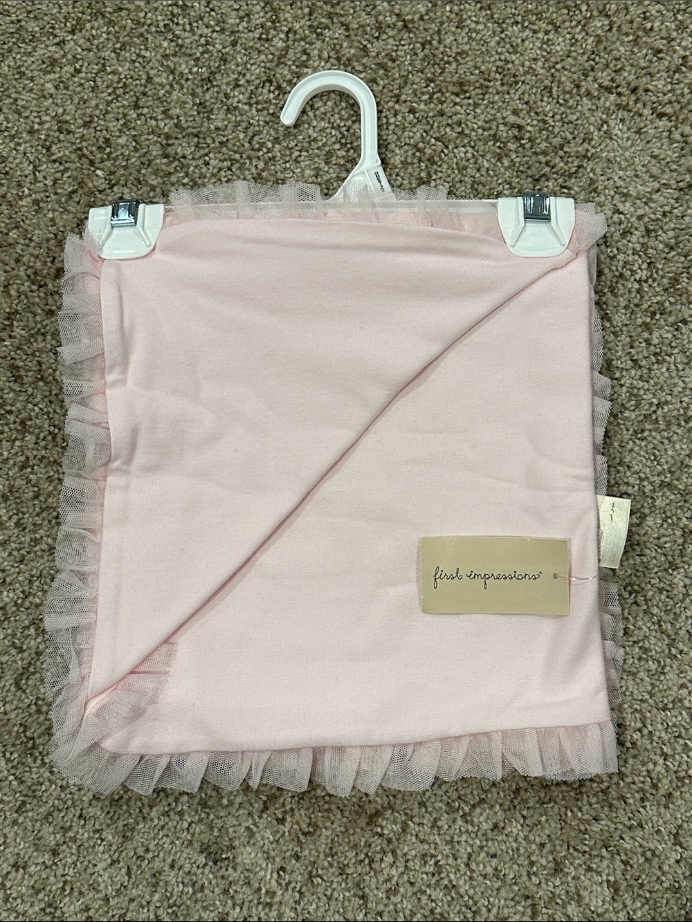 First Impressions Light Pink Tulle-Trim Baby Blanket